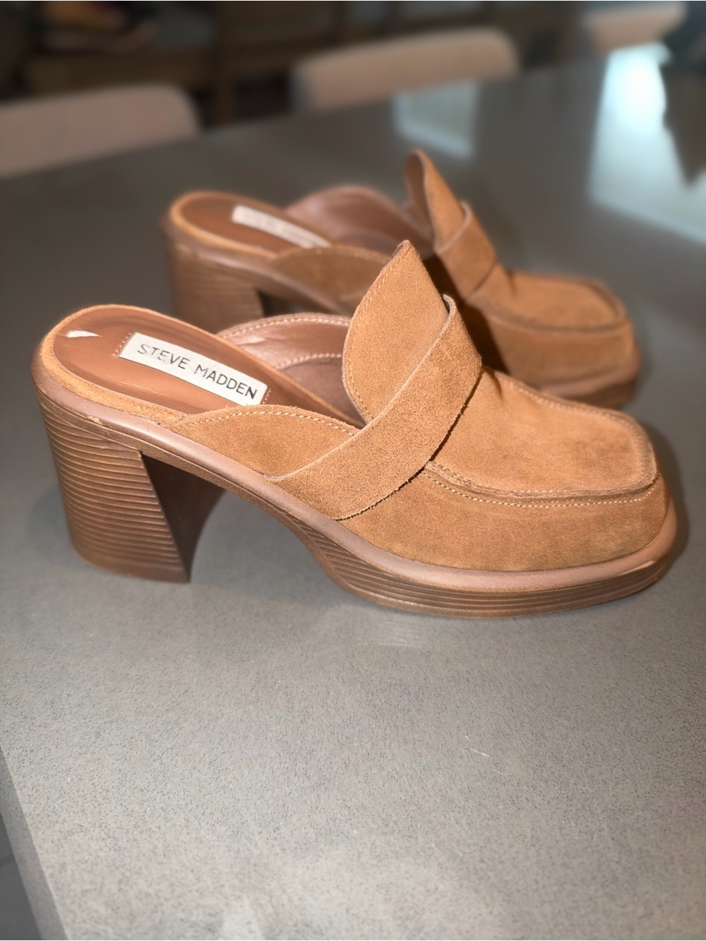 Steve Madden Camel Suede Heeled Mules
